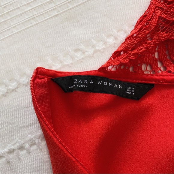 ZARA RED LACE CUT OUT SHORT SLEEVE SKATER MINI DRESS - M - Picture 9 of 12